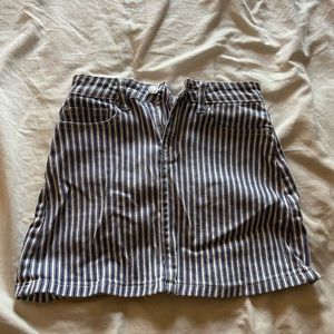 Navy and white striped denim skirt